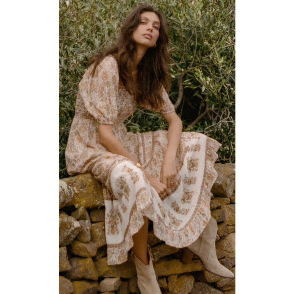 Spell & The Gypsy Co S Juniper Shirred Floral Smocked Midi Dress - Picture 7 of 8